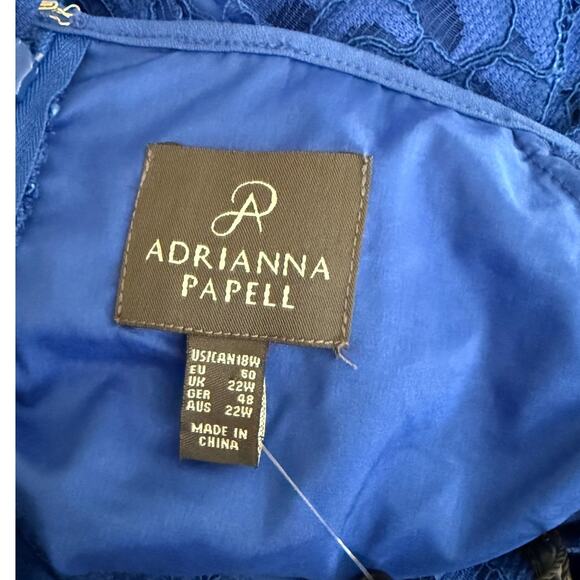 Adrianna Papell Cobalt Blue Lace Overlay Knee Length 18w Exposed Shoulder Dress - Picture 2 of 15